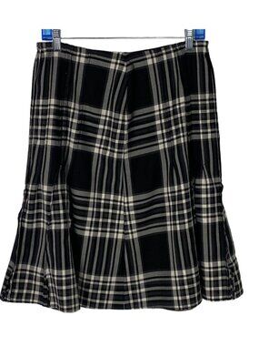 Vtg PHILIPPE ADEC Women Knee Length Plaid Flare Skirt Sz 6 Black White‎ 34-13